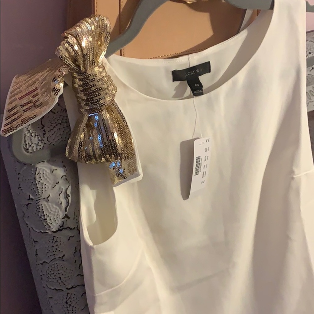 J. Crew gold sequin bow top